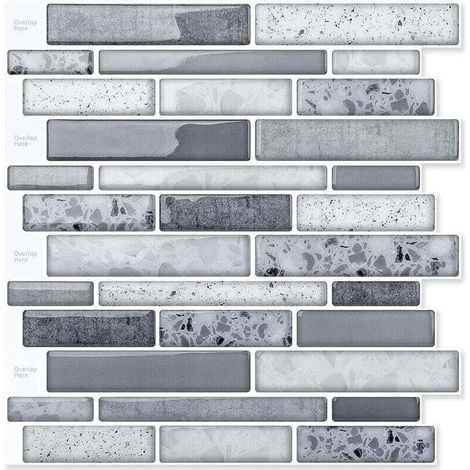 10 Pièces Sticker mural Carrelage Adhésif Mural,Crédence de Cuisine,Sticker Muraux Marbre - 30x30cm - Gris-DOU