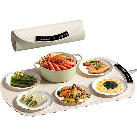 Chauffe Plat Électrique, Plateau Chauffant Électrique avec Température Réglable 40120℃ et Minuteur, Chauffe Plat Portable en Silicone Enroulable, pour Garder Les Aliments au Chaud, 65 x 40cm (1/5)