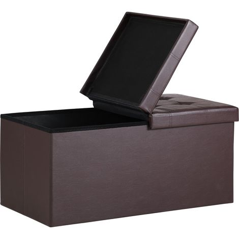 Banco de almacenaje plegable, marrón, 80 x 40 x 40 cm, taburete 2 en 1 (1/5)