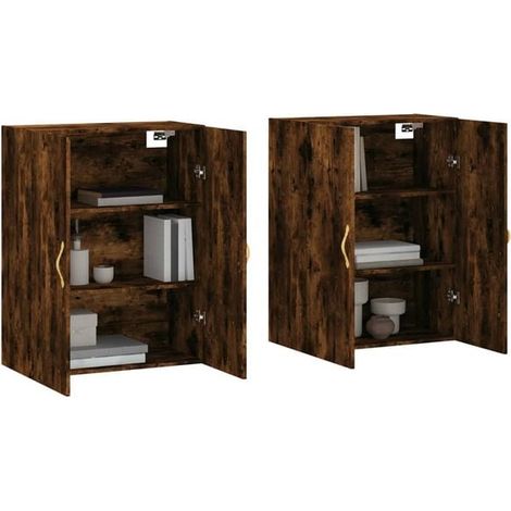 Lot de 2 Étagères Murales de Rangement en Bois Couleur Chêne Fumé, Meuble Mural 69,5 x 34 x 90 cm pour Salon, Cuisine ou Bureau (1/5)