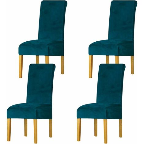 4 pièces Housses de chaise extensibles pour chaises de salle à manger, grandes housses de chaise de salle à manger en velours pour restaurant, hôtel, fête, banquet (bleu sarcelle, lot de 4 ) (1/4)