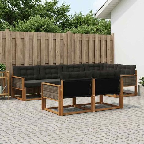 vidaXL Outdoor-Sofagarnitur 7 Stk. Natürlich und Schwarz (1/5)
