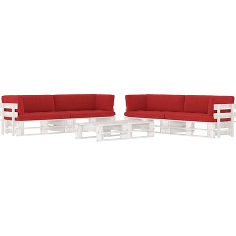 vidaXL Salon de jardin palette 6 pcs et coussins Pin imprégné de blanc (1/5)