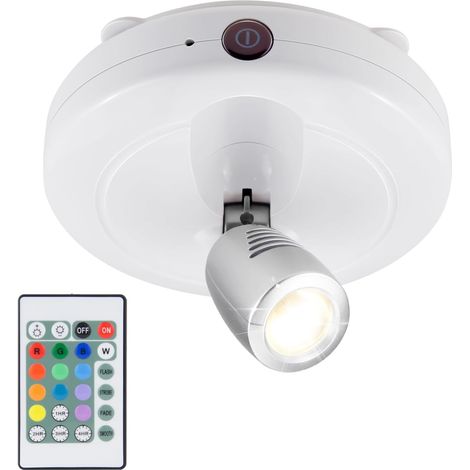 Projecteur à LED sans fil, lumière de rondelle à piles avec télécommande, lampe d'accentuation murale réglable tête de lampe pour Plafonniers Murs éclairage de Placard Couloir (1/5)