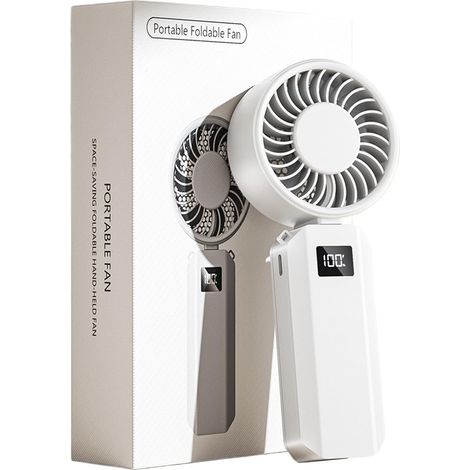 Ventilador portátil plegable con 6 velocidades – carga USB-C, pantalla LED, 12 horas de autonomía, ultrasilencioso, ideal para viajes, oficina y hogar (Blanco) (1/5)