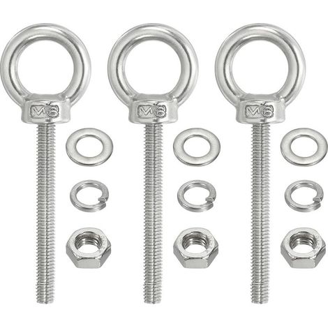 M6 x 60 mm Ösenankerbolzen, 3 Stück aus Edelstahl 304 mit Muttern und Unterlegscheiben zum Aufhängen von Hängematten und anderen Gegenständen (1/5)