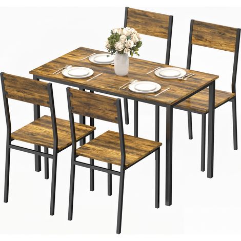 Ensemble, brun rustique, métal., pieds, avec chaises 4 personnes., cuisine, table de, avec 4 chaises., table salle à manger (1/5)