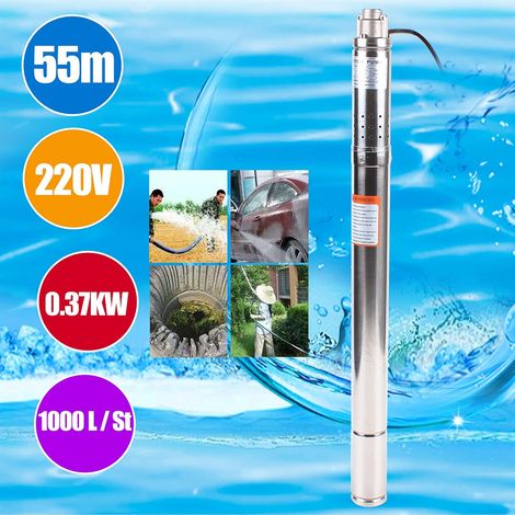 2" Zoll Tiefbrunnenpumpe Tauchpumpe 370w Brunnenpumpe Rohrpumpe Gartenpumpe Sandverträglich 55m 1000 L/h (1/5)