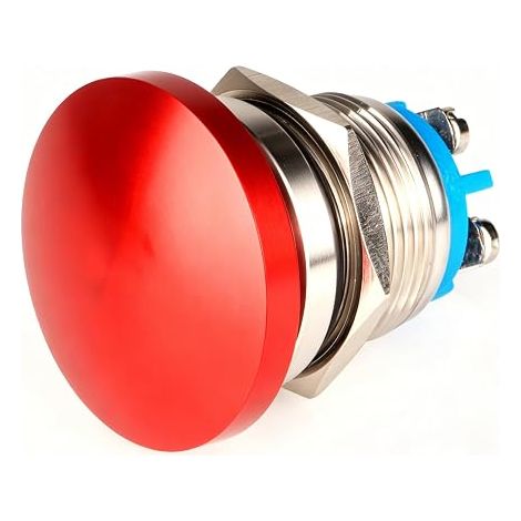 Metal Momentary Push Button Mushroom Head Round Start Button 1NO ON Automatic Reset Domed Screw Terminal (Red) (1/5)