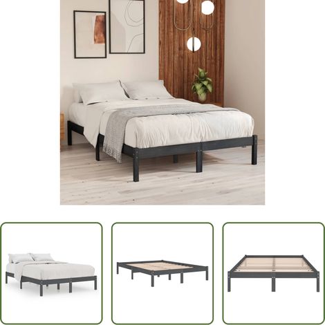 vidaXL Sommier en bois - Cadre de lit sans matelas gris bois massif 200x200 cm (1/5)