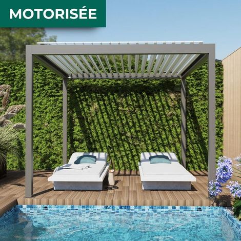 Pergola Bioclimatique Autoportante Motorisée Éclairée Aluminium 3x3 Gris SV ORIAL France (1/3)