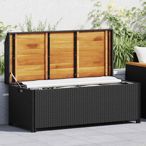 Banc de rangement de jardin coffre en résine tressée et bois d'acacia noir 120 cm - PANGIVO (1/5)