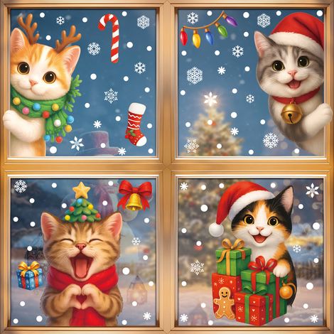 Autocollants chiots de Noël pour décorer les vitres, décorations d'ambiance de Noël, couronnes de fenêtre, boîtes cadeaux, autocollants statiques