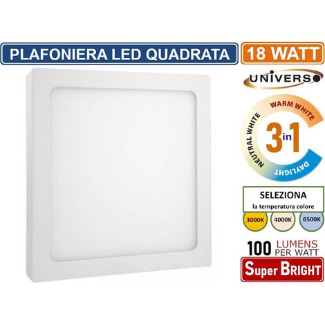 PLAFONIERA LED PANEL ESTERNA CCT 6,12,18,24W QUADRATO TONDO UNIVERSO 220V NUOVO 18W,QUADRATO (1/4)