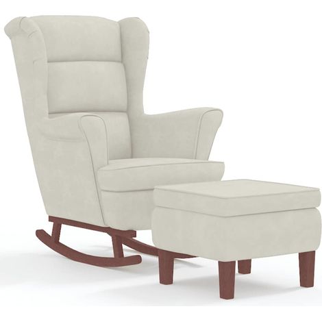 Maison Exclusive - Schaukelstuhl Ohrensessel Creme Samt und Massi