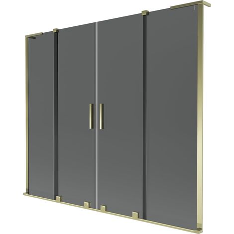 Mexen Velar L Duo pantalla de baño corredera de 2 hojas 170 x 150 cm, grafito, dorado - 896-170-003-42-50 (1/2)