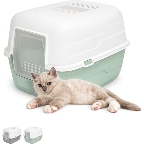 Lettiera per gatti chiusa con filtro ai carboni attivi - Misura 48x38x32 cm - Toilette facile da ripulire per gatti e conigli - Colore Verde (1/5)
