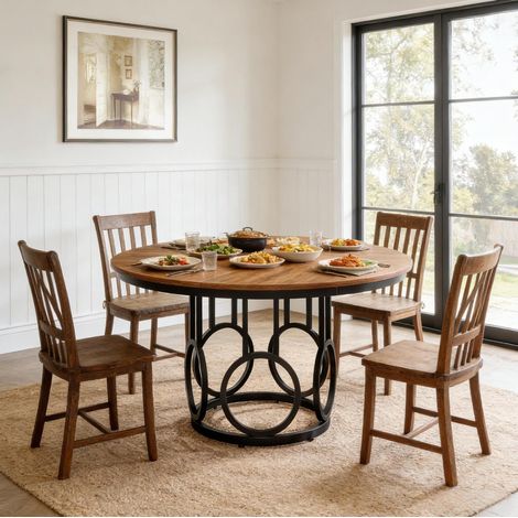 Mesa de comedor redonda de MDF y metal Ø120 cm para 4-6 personas OKWISH (1/5)
