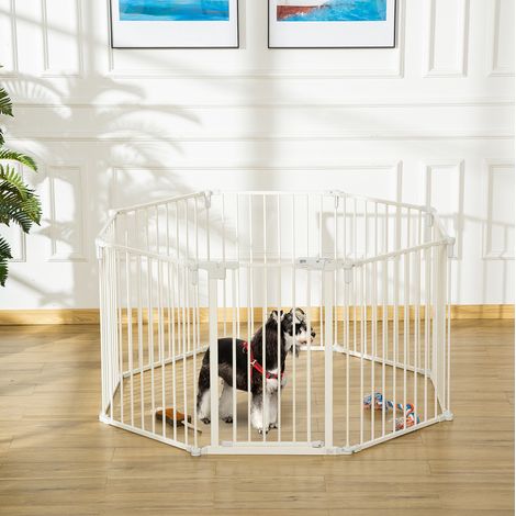 Enclos pliable pour chien OKWISH, 8 panneaux en plastique avec porte, 482,5 x 76 cm, blanc (1/5)