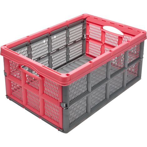 Garronda faltbare Klappbox 51 x 34,5 x 22,5 cm aus Kunststoff HDPE klappbare Aufbewahrungsbox für Transport Lagerung und Ernte im Auto Garten und Haushalt stapelbar GD-0188 (Grau/Pink) (1/5)