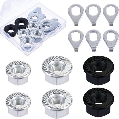 Lot de 12 écrous d'essieu de vélo et anneaux de sécurité, écrous Écrous de moyeu de vélo en acier au carbone M8/M9.5/M10 - Bride d'essieu - Pour roue avant et arrière - Pièces de rechange (1/5)