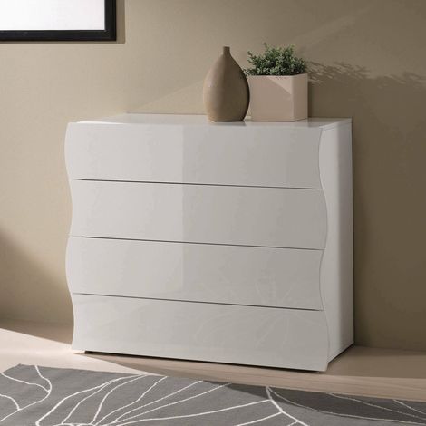 Dmora Moderne Kommode, Made in Italy, Schrank für Wohnzimmer und Schlafzimmer, Sideboard mit 4 Schubladen, 98x40h82 cm, glänzende weiße Farbe (1/4)