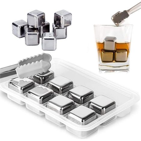 Cubitos de hielo reutilizables - Piedras de enfriamiento de metal - Enfrían bebidas - Enfrían sin diluir - 8 piezas - Plateado (1/5)
