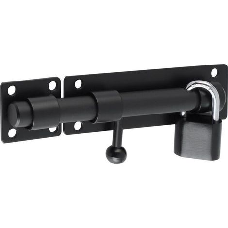 Loquet Porte Exterieur Verrou Porte Coulissante avec Cadenas et 4 Clés, Verrou Portail Robuste en Acier Inoxydable, 150MM Longueur, Noir Mat, EMST8060-B (1/4)