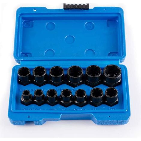 Juego de extractores de tuercas FOREHILL, extractor de tuercas, llave de vaso extractora de tornillos de 6 a 19 mm, juego de extractores de 13 piezas (1/5)