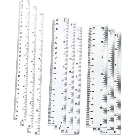 Ruler - 15 cm 20 cm 30 cm - Transparent Plastic Straight Ruler - Dual Scale Cm/Inch - School Office Art Set - 9 Pieces