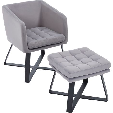 Fauteuil de Salon Scandinave avec Repose Pieds Fauteuil Coiffeuse Rembourré, Washon, Gris (1/5)