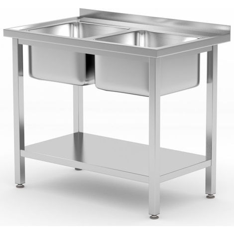 Plonge Inox Double Bac et Etagère Budget Line - Vissée 1000x600x(H)850mm - Hendi