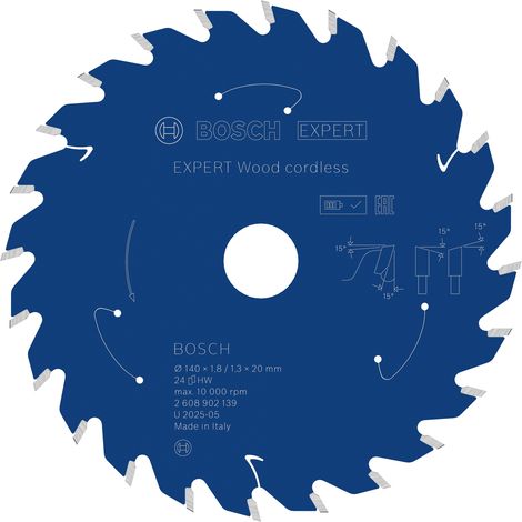 Bosch EXPERT Wood cordless Circular Saw Blade 140x 1.8/1.3 x 20mm T24 2608902139 (1/5)
