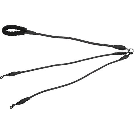 Dog leash with foam handle - 360° swivel, reflective - For hiking, camping, beach - 2 attachments - Black (1/5)