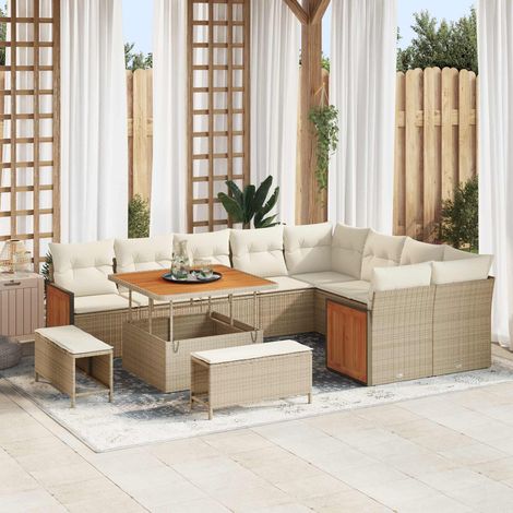 Ensemble Canapé de Jardin en Résine Tressée avec Coussins 12 pcs Beige et Crème - PANGIVO (1/5)