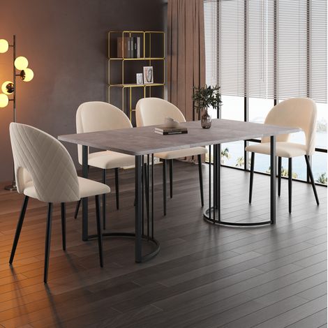 Tavolo da pranzo 140x80x75 cm grigio in MDF e metallo con piedini regolabili e finitura effetto marmo (1/5)