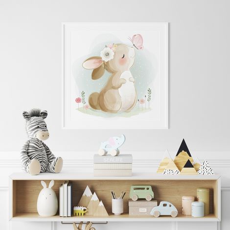 Poster / Affiche carrée Enfants - Lapin Papillon - 50x50 cm (1/3)