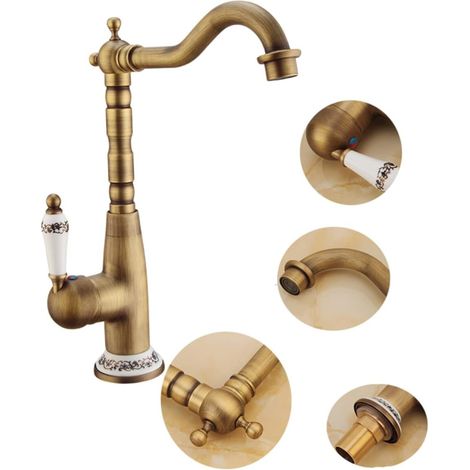 Kaelt - Machine À Laver Du Robinet Vintage Robinet D'Eau Bronze Robinet D'Eau Cuisine Évier Robinet Robinet En Laiton Cuisine Robinet Antique Accessoires Plat Bassin À Tourner Antique (1/5)