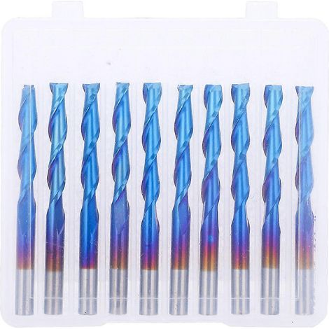 10 Stück Fräser, 2-schneidiger Spiralfräser mit flachem Kopf, blau beschichtet, Wolframstahl, 3,175 x 20 mm