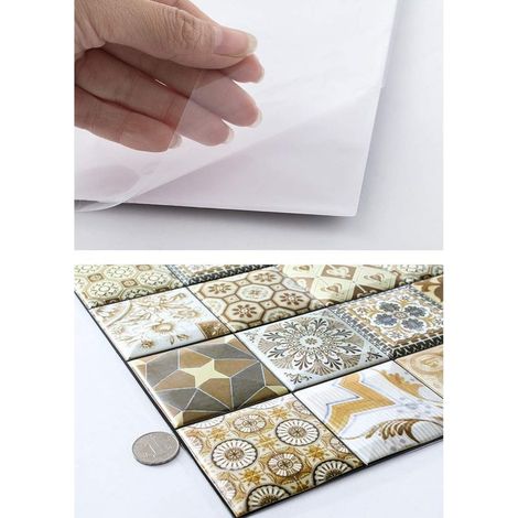 Sticker Carrelage - Autocollant Mural 3D Vinyle - Pour Cuisine Salle De Bain Salon - 30 x 30 cm - Lot De 5 (1/5)