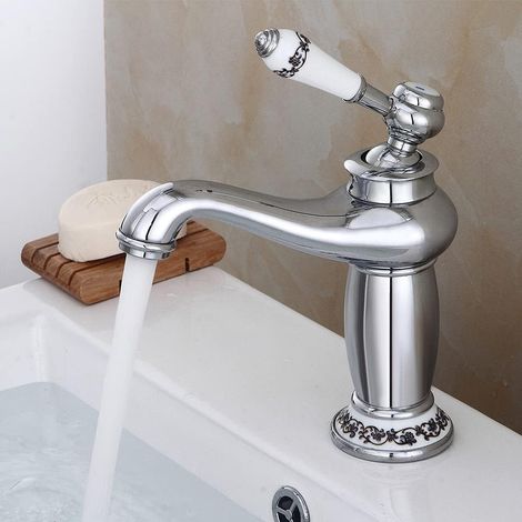 Rubinetto retrò nostalgico lavandino in ottone antico miscelatore miscelatore rubinetto vintage in porcellana rubinetto miscelatore nostalgico miscelatore monocomando per bagno lavabo, argento
