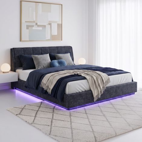 LED Polsterbett Tröstiar 180x200 cm Leinen Blau [en.casa] (1/5)