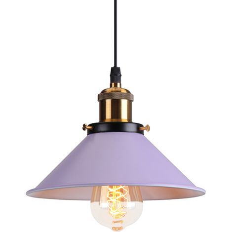 Suspension Luminaire Industrielle Ø22 cm , Lustre Plafonnier Vintage Abat-jour E27 Ampoules en Métal pour Salle à Manger Salon Cuisine Chambre - Violet clair (1/5)