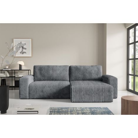 Ecksofa mit Schlaffunktion NATALIA in Stoff Tilia Grau Ottomane Rechts