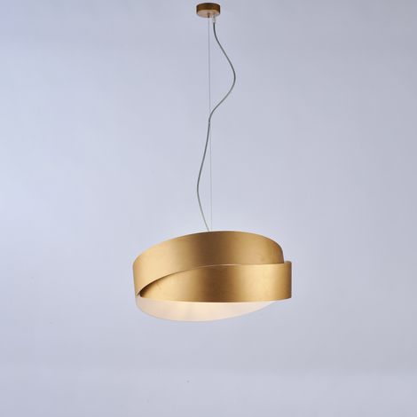 Astro – Pendelleuchte aus weiß lackiertem Eisen mit antikem Golddekor und verstellbarem Stahlkabel, 2 Lichter, 122 – Ø46 – BL207-2-BOR