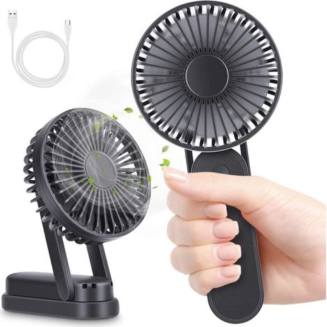 Ventilateur USB, Mini Ventilateur de Table avec Rechargeable 2500mAh Batterie Silencieux Portable Ventilateur 3 Vitesse Réglable USB Poche Poignée Pliable (1/4)
