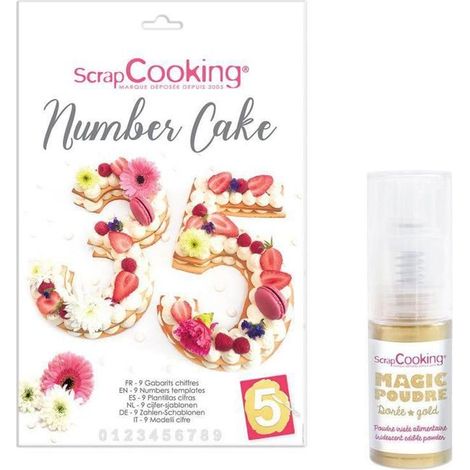 Coffret Number cake + 1 poudre alimentaire irisée dorée