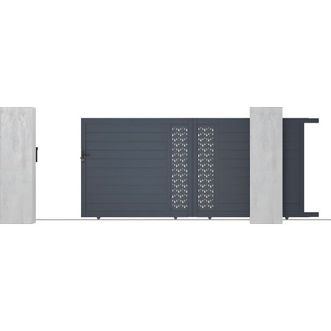 Vente-Unique – Portail coulissant aluminium semi plein anthracite – Dimensions L416 x H180 cm – Mécanisme manuel – Résistance au vent jusqu’à 72 km/h