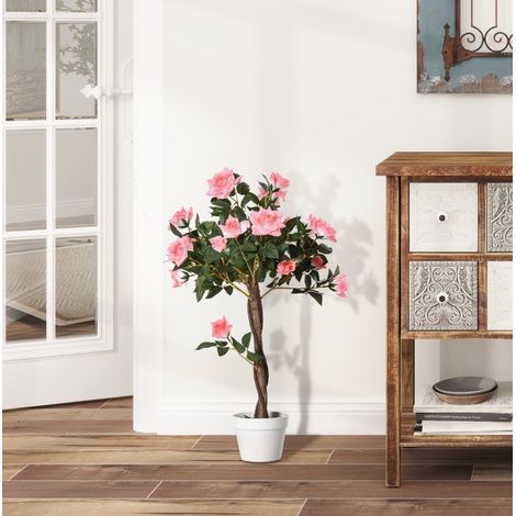 CHICFURN pianta artificiale rosa 90 cm in plastica con vaso, decorazione da interno (1/5)