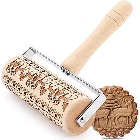 à patisserie en Bois, Nol patisserie de Gravé, 3D Rolling pour Faire Cuire Biscuits de Relief Décoration de Gateaux Nol Outil à patisserie Cuisine- Tree And Deer (1/4)